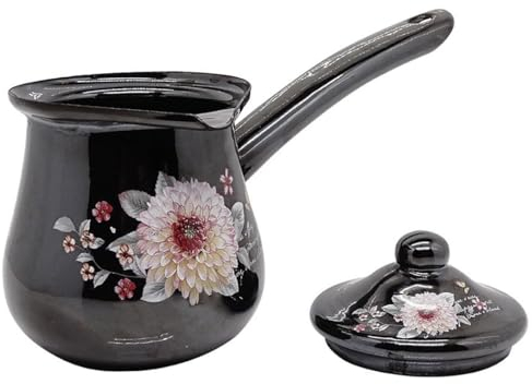 JMAHM Enamel Coffee Pot Cezve Teapot Water Pot with Beak (Black, 240ml)
