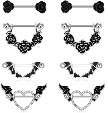 Rajnard Nippelpiercing Chirurgenstahl 14G (1.6mm) Brustwarzenpiercing 16mm Zungenpiercing Edelstahl Nippel Piercings Silber Schwarz Blau Lila Rosa Nipple Barbell Piercing Schmuck