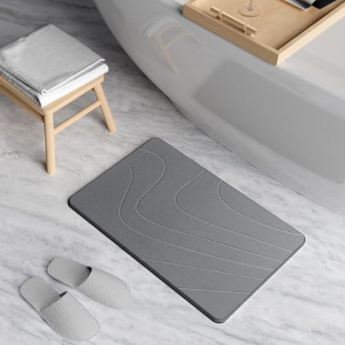 CSTDE Tapis de bain en pierre, terre de diatomées, antidérapant, séchage rapide, super absorbant, grand tapis de bain gris, 60 x 39,4 cm