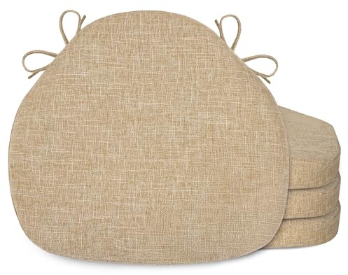 FlyGulls Set of 4 Windsor Chair Cushions Seat Cushion for Dining Kitchen Chairs with Anti-Slip Bottom Thick Textured Chair Pads with Ties for Indoor Use (16x15.7 Beige)