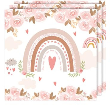 60 Stück 33 x 33 cm Boho Regenbogen Servietten Einwege Blumen Servietten Boho Papierservietten Geburtstag Party Tischdeko Party Servietten für Babyparty Mädchen Kinder