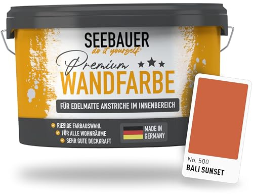 SEEBAUER diy Peinture murale orangé pour intérieur (No. 500 Bali Sunset 2,5 Litre) Tons orangés haute opacité