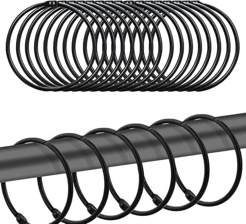 STOUCLA Anillas metálicas para Cortina, Anillas Redondas de Metal para Ducha, Anillas para Colgar Cortinas, aptas para Cortinas de Ducha y más, Paquete de 24, Color Negro