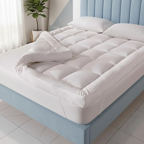 High Living Premium Mattress Topper Kingsize Bed 4Inches/10cm Thick 1200 GSM – Quilted Ultra Fluffy Microfibre150 x 200 cm, Extra Deep Breathable Bed Topper with Elastic Corner Straps