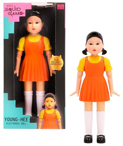 Gioco Bambola Young-Hee di Squid Game, Dalla Serie Netflix, Gioca a Luce Rossa e Luce Verde, Bambola Elettronica, Ha Sensori di Movimento e Gli Occhi si Illuminano, Gioco per Adulti Età +17 Anni