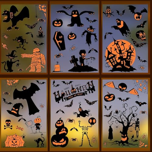 SOPSTUO Halloween Window Stickers - 9 Sheets Halloween Decorations Bats Stickers Reusable Double-Sided Window Cling Sticker for Halloween Party Indoor (Bat Spider)