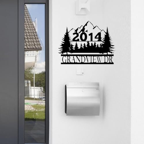 Personalisiertes Hausnummernschild aus Metall für außen modern - Hausnummer selbst gestalten, Nummer und Straßenname personalisierbar, wetterfest