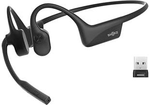 SHOKZ OpenComm2 UC 2025 Upgrade headset med benledning och USB-A adapter, öppna Bluetooth-hörlurar med brusreducerande mikrofon, trådlösa hörlurar för arbete, bilkörning, 16 timmars samtalstid