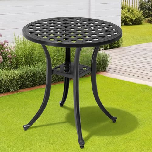 PATIOHIT Beistelltisch für den Außenbereich, Aluminiumguss, wetterbeständig, 48,3 cm, kleiner runder Tisch für Terrasse, Garten, Pool, Balkon, Bistrotisch (rund, schwarz)