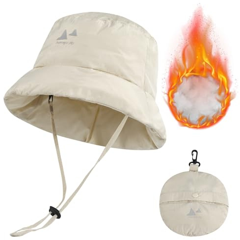 MK MATT KEELY Hut Winter Herren Warme Faltbar Fischerhut Outdoor Regenhut Wasserdicht Leicht Bucket Hat,Beige