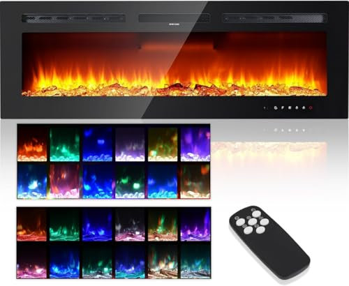 Electric Fireplace 50 Inch, Electric Fire Wall Mounted with 2 Heat Settings 900W/1800W, 12 Adjustable Flame Color, Recessed Fire Place, Remote Control & Touch Control, Includes Log and Crystal Set