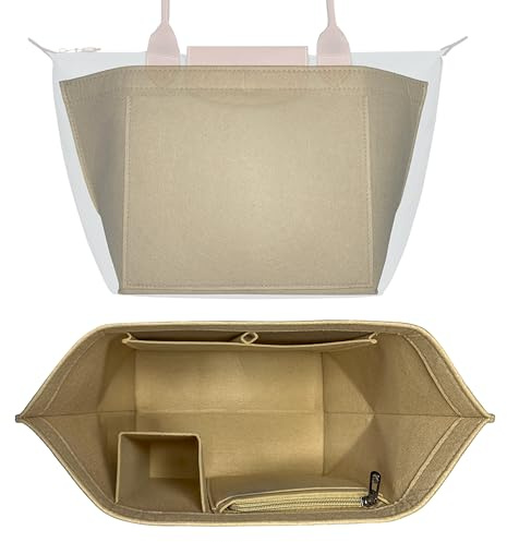 HomeGadget Organizador de Bolsos para Longchamp Talla M - Organizer Le Pliage para Bolsa Shopper de Mujer - Bag Interior in Beige