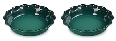 Le Creuset Stoneware Set of 2 Heritage Fluted Pie Dish, 9, Artichaut