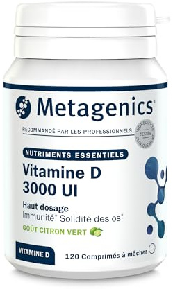 Metagenics Vitamine D3 3000 UI, Immunité Os, Citron Vert, 120 Comprimés