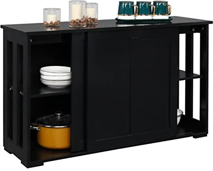 Buffet à double porte coulissante - Buffet de porche - Meuble de rangement pour la maison - Buffet de cuisine en libre-service - 160 x 33 x 63 cm - Blanc/noir - 160 x 33 x 63 cm