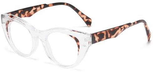 LJCZKA Katzenauge Blaulichtfilter Brille Damen Runde Brille Ohne Stärke Cateye Anti-Müdigkeit für PC, TV und Handy