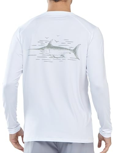 NORTHYARD Men's Swim Shirts, UPF 50+ Sun Protection Long Sleeve Beach Rash Guard, Quick Dry Lightweight UV Fishing T-Shirt White 2XL