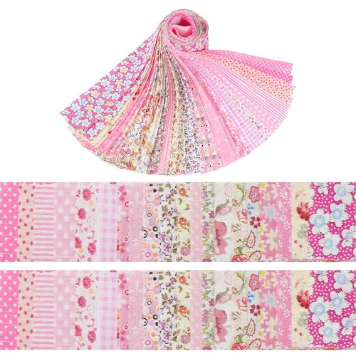 40 piezas de tela de algodón para patchwork, tira creativa, rollo para costura, manualidades (rosa)
