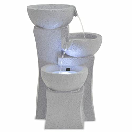 Gecheer Zimmerbrunnen mit LED-Beleuchtung, Brunnen, Wasserbrunnen für Gartendekoration, Wasserfontäne Zierbrunnen, Polyresin