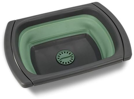 Tool & Tree Lavandino pieghevole verde – Ciotola da campeggio con scarico, piedini antiscivolo e maniglie estraibili – Lavandino salvaspazio e robusto per esterni, viaggi, camper e cucina da campeggio