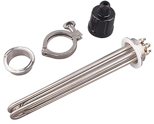 XLANDALYUEFA Water heater parts 2 tri clamp 64mm flange power 220v / 380v 3kw / 4.5kw / 6kw / 9kw / 12kw sus304 heating element for water with cap and tip(Argento,9kw)