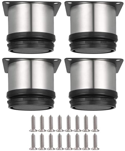Anhoer 4 Stück Runde Verstellbare Möbelfüße 50mm Edelstahl Höhe 0-15 mm | Schrankfüße Tischbeine mit Edelstahlschrauben Einstellbare für Möbel Küche Schreibtisch