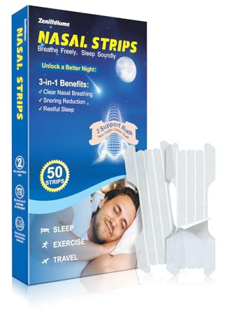 ZenithHome® Nasenpflaster Schnarchstopper, 50er Pack Premium Nasenstrips, Anti Schnarch Nose Strips für Sport und Schlaf, Nasal Strips Lindert verstopfte Nase, Atmen Sie leichter, tieferer Schlaf