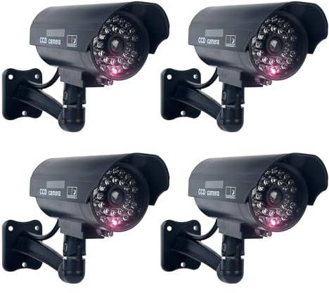 WIYETY 4 pezzi fotocamera atrappa, telecamera di sorveglianza esterna con luce a LED rossa lampeggiante, fotocamera manichino, fotocamera finte, telecamera di sorveglianza, per interni ed esterni (con