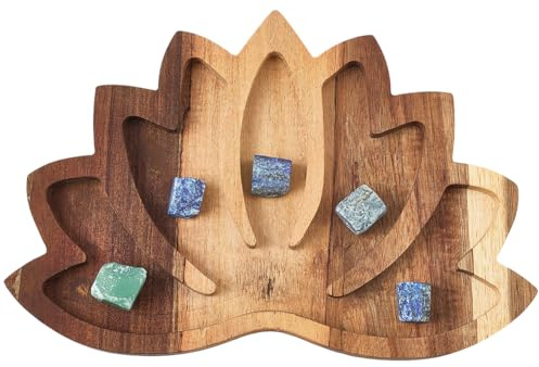 Beebeecraft Plateau en Bois et Cristal de Lotus pour Pierres Cristaux et Pierres de Guérison Plateau de Présentation en Cristal de Lotus Organisateur Bol Décoratif