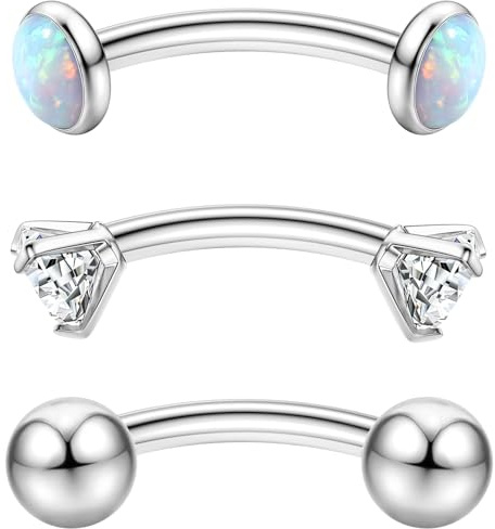 RUGBOL 3 Stück Rook-Piercingschmuck, Augenbrauenpiercing, Ohr- und Zungenpiercings, kleine Bauchnabelpiercings aus Edelstahl für Damen und Herren