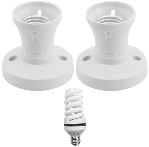 E27 Lamp Holder, 2 PCS E27 Bulb Holder with Edison Screw Fitting, E 27 Light Fitting, E 27 Socket Screw-in Bulbs Sockets Adapter for Ceiling Pendant Edison Screws Fitting (Straight Socket)