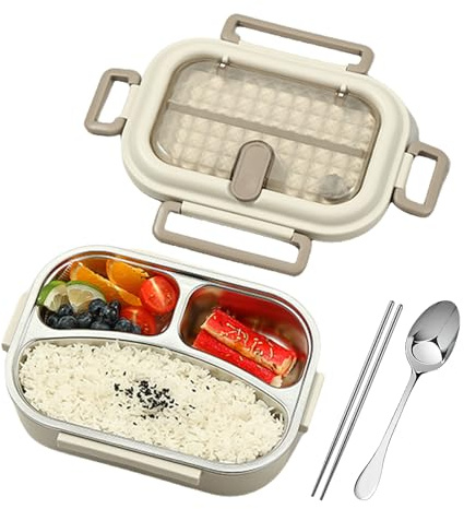 Ancsttu Contenedores Aislados para Almuerzo - Tarteras Infantiles,Caja Dividida Acero Inoxidable Microondas Antifugas con Cuchara Palillos Playa Guardería Senderismo