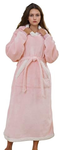 Ladung Tragbare Anziehende Decke Rosa 132x80cm | Mit Ärmeln, Kapuze & verstellbarem Gürtel | Maschinenwaschbar weich Flanell-Lammfellfleece Männer Frauen Jugendliche