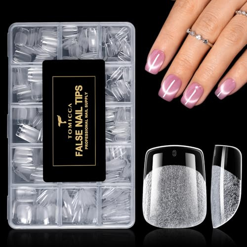 TOMICCA 510 Pièces Capsule Americaine Ongle Carrée Très Courte 15 Tailles | Capsules Ongles Gel Couverture Complète, Ultra-Mat plus Résistante, Faux Ongles Pourextension D'ongles Nail Art Salon