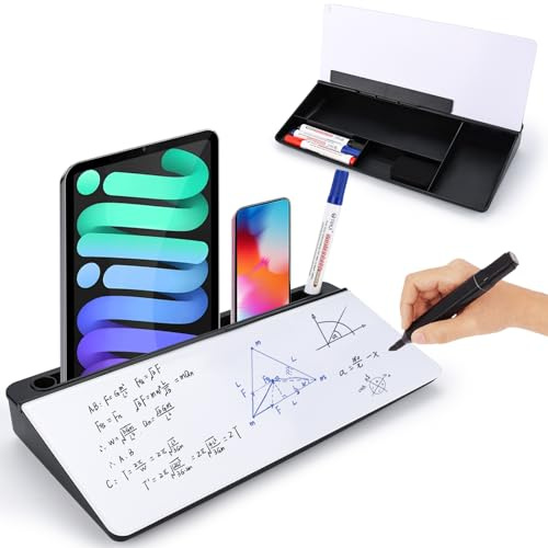 BBWELL Lavagna Bianca in Vetro, Organizer per Lavagna Bianca da Scrivania per Appunti Rapidi e Promemoria, per Casa, Ufficio(con Cancellino.e 3 Pennarelli & 2 Appunti Adesivi)