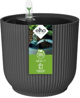 elho All-In-1 Vibes Rund 18 mit Bewässerungssystem Blumentopf - Anthracite | ∅ 18.35 x H 16.8 cm | für den Innenbereich
