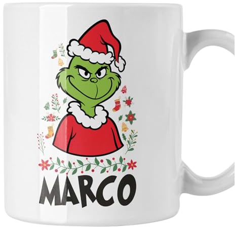 bubbleshirt Tazza Natale Personalizzata con Nome – Grinch con Cappello di Babbo Natale – Regalo Originale