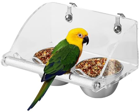 Ciotole per uccelli Gabbia | Dispenser di alimentazione in acciaio inox,Abbeveratoio con supporto acrilico Parrocchetti Cacatua Canarini Pappagalli Fringuelli Animali Piccoli
