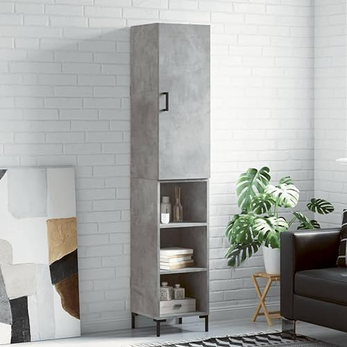 Fangmaliuyun Highboard Betongrau 34,5x34x180 cm Holz-Metall, Sideboard Tür Stauraum, Küchenbuffet Wohnzimmerschrank