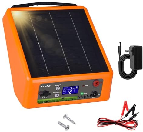 32KM Cloture Electrique Solaire, 2.0J / 12KV Réglable, Mode Jour & Nuit | Panneau Solaire 6W et Batterie 18Ah, IP55 Étanche pour Chevaux, Bovins, Moutons, Sangliers