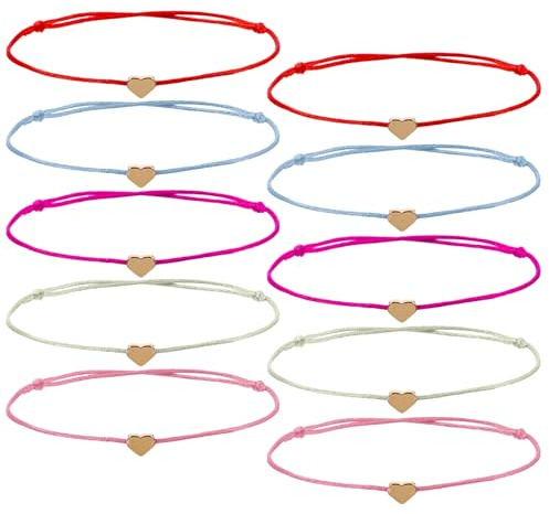 Skrfren 10 Stück Herz Freundschaftsarmband, Verstellbare Armband Mit Gold Herz Charm Für Damen & Mädchen, Mehrfarbiges Set Als Geschenk Für Freundin, Beste Freundin Und Familie