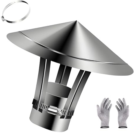 PNGMSNXTE Acciaio Inox Comignolo, 110mm 125mm 200mm 300mm Tetto Tubo Copertura, Cono Top Pioggia Copertura, Adjustable Camino sfiato Cappello(140mm/5.5in)