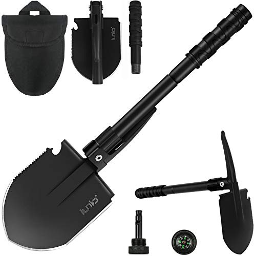 iunio Folding Survival Shovel, Military-Grade Entrenching Tool, Collapsible Emergency Shovel for Disaster Recovery,Car Emergency, Multi-Tool Spade with Pickaxe,Camping,Trenching,Hiking,Gardening