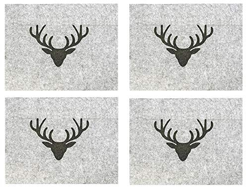 BOLTZE 4 x Tischset Hirsch Filz grau 45 x 35 cm, Deko, Sets (Hirschkopf (4-teilig))