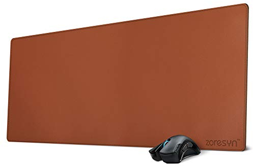 ZORESYN XL Schreibtischunterlage aus PU-Leder – rutschfeste Büro- & Gaming-Mauspad (90x40 cm) – Braun – Schreibmatte mit Anti-Rutsch für Tastatur & Mouse