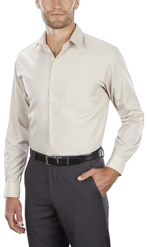 Van Heusen Tall Fit Lange Herren-Hemden aus Popelin, Stein, 44 cm Hals 89 cm- 91 cm Ärmel
