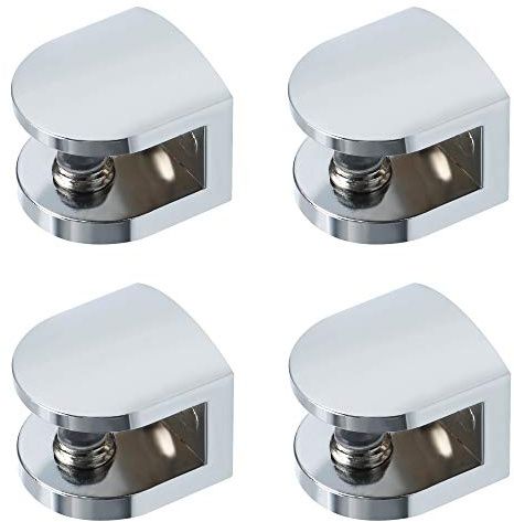 SAYAYO Glashalter Verstellbare Glasklemme Fit 7-9mm Dickes, 4 Stück Silber | Glasbodenträger Klemmhalter Zinklegierung Glasregal Halter Klemmbefestigung für Glas Acryl und Holz