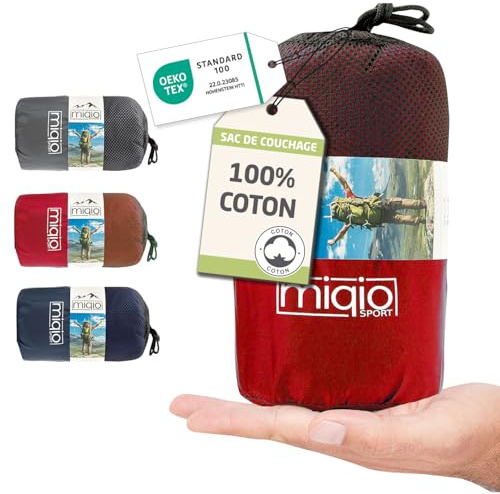 Miqio sacco a pelo in Cotone, lenzuolo da viaggio 2 in 1, XL, con cerniera intera (accoppiabile), sacco a pelo da viaggio ultra piccolo e ultra leggero - ideale per backpacking e cabine