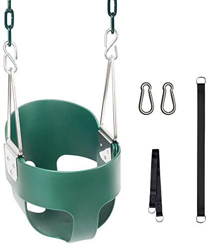 KINSPORY Toddler Swing, 59 Coated Heavy-Duty Iron Chains Baby Swing Outdoor, High Back Full Bucket Infant Swing Seat with Tree Straps for Swing Sets Backyard Outdoor Indoor (Green)