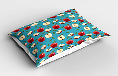 ABAKUHAUS Mela Federe Cuscini Stampata, Red Delicious Healty Alimentari, Decorativo e Dimensioni Standard, 80 cm x 40 cm, Crema Blu Rubino
